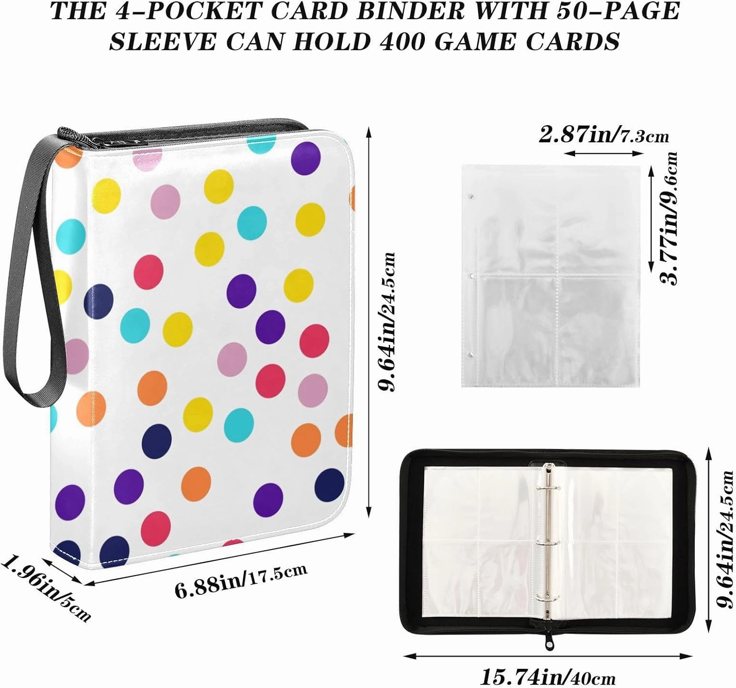 Colorful Polka Dots Card Binders 400 Pockets Football Card Binder Card Holder Protectors Set
