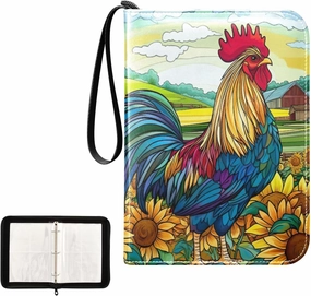 Colorful Rooster Farm Card Collecting Binder, Zip Binder with Sleeves for Sports Cards, Game Cards