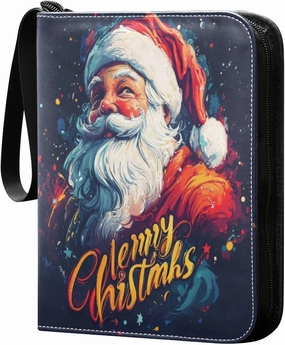 Colorful Santa Claus Card Binder 4-Pocket, 400 Pockets PU Waterproof Zippered Collector Card Album with 50 Removable Sleeves for Trading, Game Cards