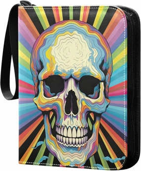 Colorful Skull Card Binder with Double Sided PU Leather Holder Albums Book with 400 Pockets for Collectible Trading Card Games Card