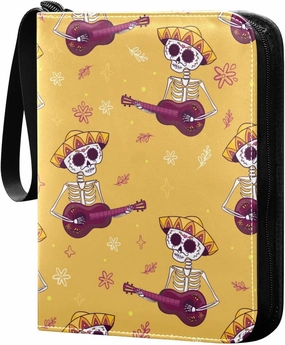 Colorful Skull Pattern Card Binder for Trading Cards, 4 Pocket with 50 Sleeves up to 400 Cards, Double Sided Pockets Card Holder Carry Case for Baseball Card, Football Card, Gaming Cards