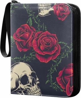 Colorful-skulls-dark-background Game Sports Cards Card Binders 4 Pocket - Hold 400 Game Cards, Waterproof Wear-resistant Trading Card Albums Collection Book Holder for Boys Girls