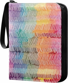 Colorful Striped Pattern Card Binder 4-Pockets, 400 Pockets Card Holder with 50 Removable Sleeves, Trading Card Collector Zipper Album Holder, Collector Album
