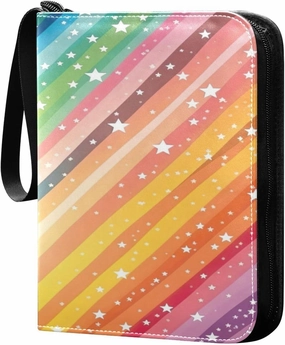 Colorful Striped Stars Collectible Trading Card Albums,4-Pocket Card Binder with 50 Removable Sleeves with Zipper Game Card Collection Binder Album Holder
