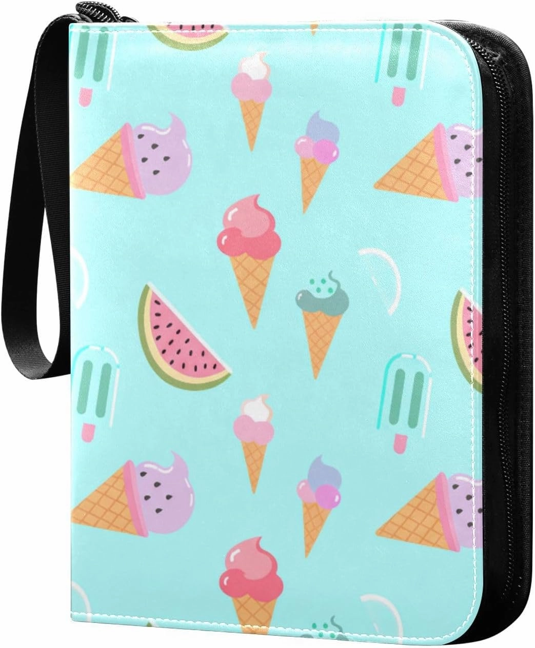 Colorful Summer Treats Card Binder 4-Pockets, 400 Pockets Card Holder with 50 Removable Sleeves, Trading Card Collector Zipper Album Holder, Collector Album