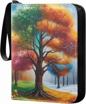 Colorful Tree Card Binder 4-Pockets, 400 Pockets Card Holder with 50 Removable Sleeves, Trading Card Collector Zipper Album Holder, Collector Album