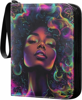 Colorful Woman 4 Pockets Trading Card Album Folder for Cards PU Cover Zip Card Binder with 400 Side Loading Pockets 3-Ring Card Collector Holder for Collectible Boys Girls Game Sports Cards MTG TCG