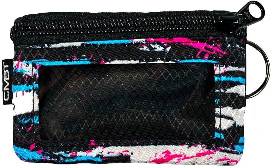 Combat Iron Ripstop Wallet | Lightweight Double Zip Minimalist Wallet with Clear ID Window | Water Resistant with Key Ring | Spring Break Tiger Stripe Camo