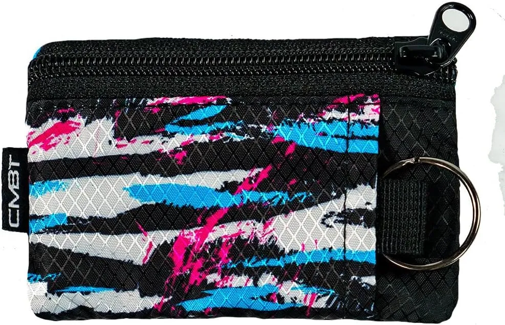 Combat Iron Ripstop Wallet | Lightweight Double Zip Minimalist Wallet with Clear ID Window | Water Resistant with Key Ring | Spring Break Tiger Stripe Camo