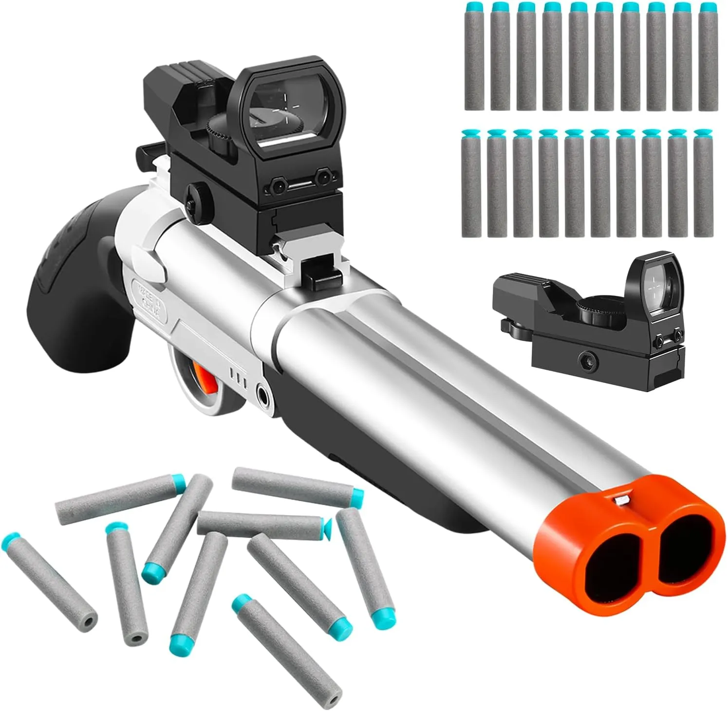 Cool Toy Shotgun Look Real Double-barreled Toy Gun with Sight Fake Soft Bullet Realistic foan Blasters Guns Shooting Game for Ages 8-12 Years Old.