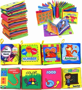 Coolplay Baby's First Non-Toxic Soft Cloth Book Set, Crinkle Books Friction with Rustling Sound - Pack of 8