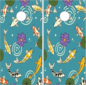Corn Hole Cover 24inx48in Colorful Cornhole Board Vinyl Decals Outdoor Game Skins Vibrant Event Graphics Weatherproof Wrap Set for Family & Social Gatherings Set of 2 Stickers Swimming Koi Fish