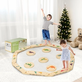 COSYLAND Wooden Balance Beam for Kids - 15 PCS Toddler Balance Beams and Stepping Stones - Sensory Balance Beam for Indoor Obstacle Course, Toys for Kids Age up 18 Months, Dinosaur
