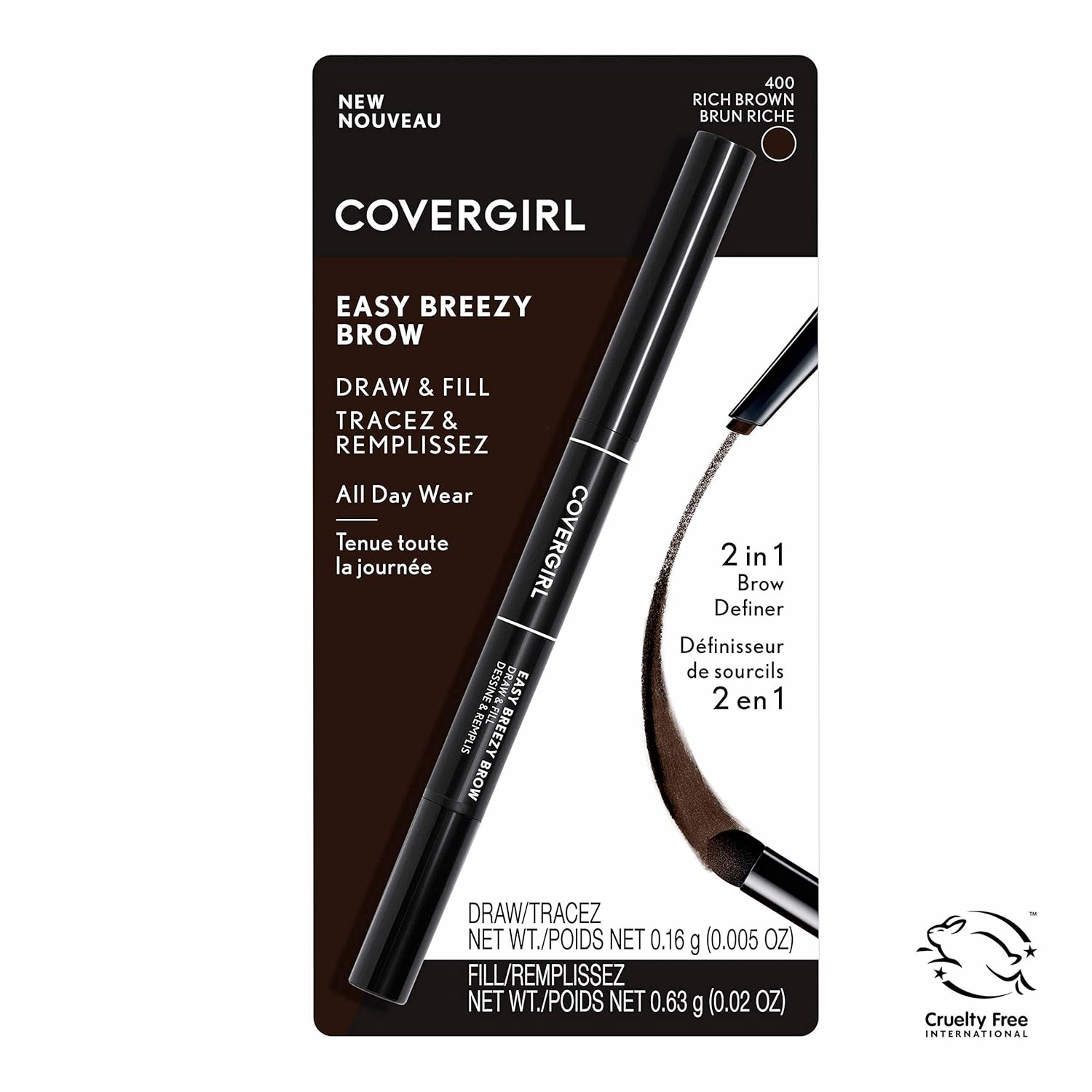 COVERGIRL - Easy Breezy Brow Draw & Fill, easy shaping & defining your brows, retractable pencil, sets in place, 100% Cruelty-Free
