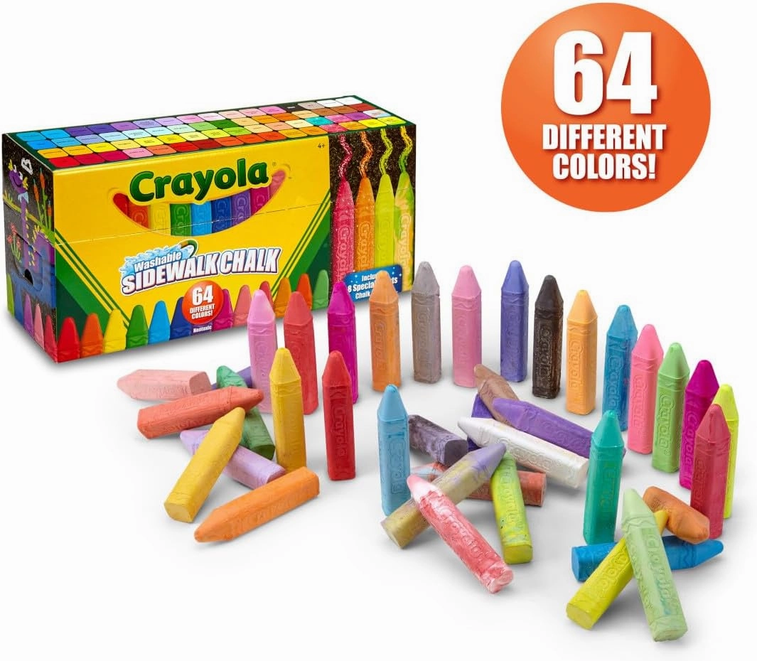 Crayola Ultimate Washable Chalk Collection (64ct), Bulk Sidewalk Chalk, Outdoor Chalk for Kids, Anti-Roll Sticks, School Supplies