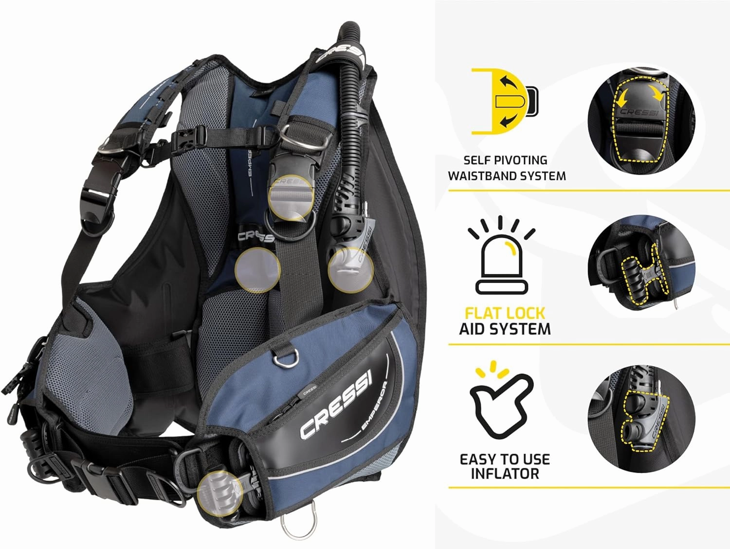 Cressi High Lift Capacity - Hybrid Scuba Diving Buoyancy Compensator - Self-Pivoting Waistband System - Anatomic Fit: Emperor- Designed in Italy