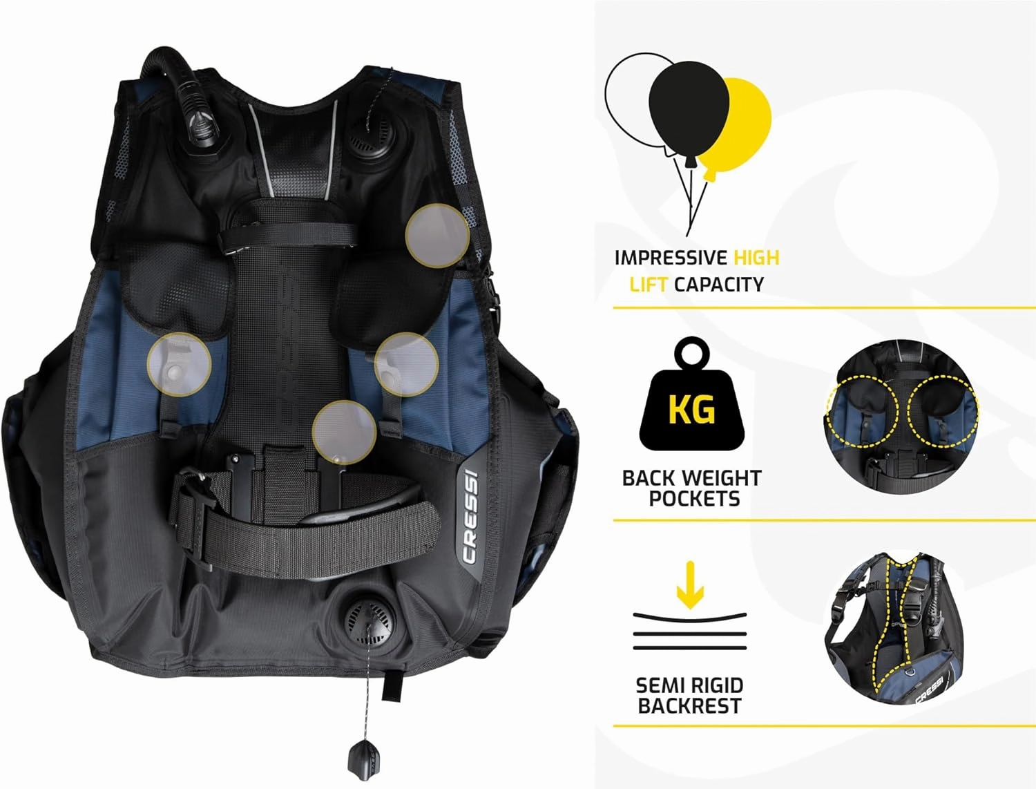 Cressi High Lift Capacity - Hybrid Scuba Diving Buoyancy Compensator - Self-Pivoting Waistband System - Anatomic Fit: Emperor- Designed in Italy