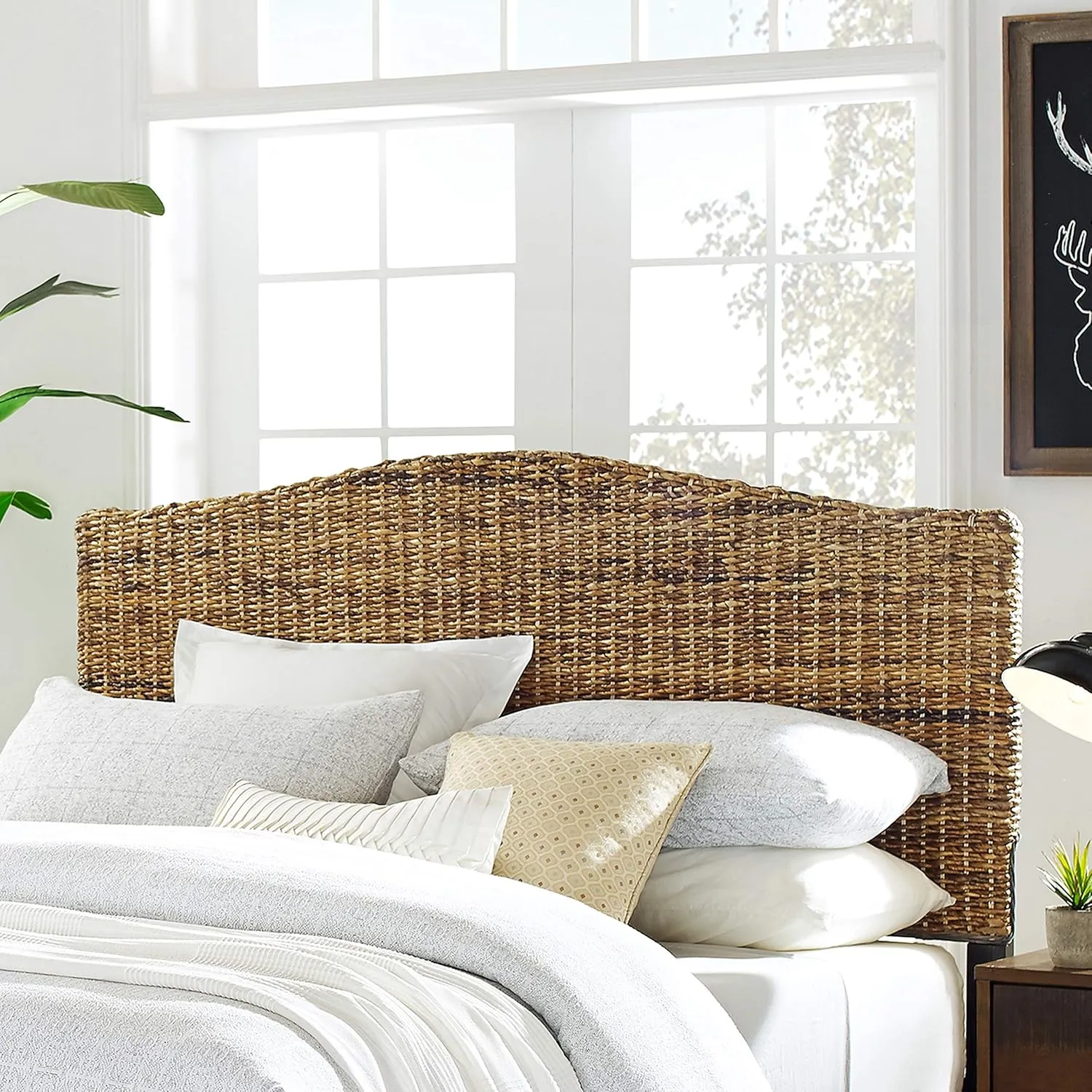 Crosley Furniture Serena Handwoven Natural Fiber Rattan Bed Headboard, Banana Leaf, King