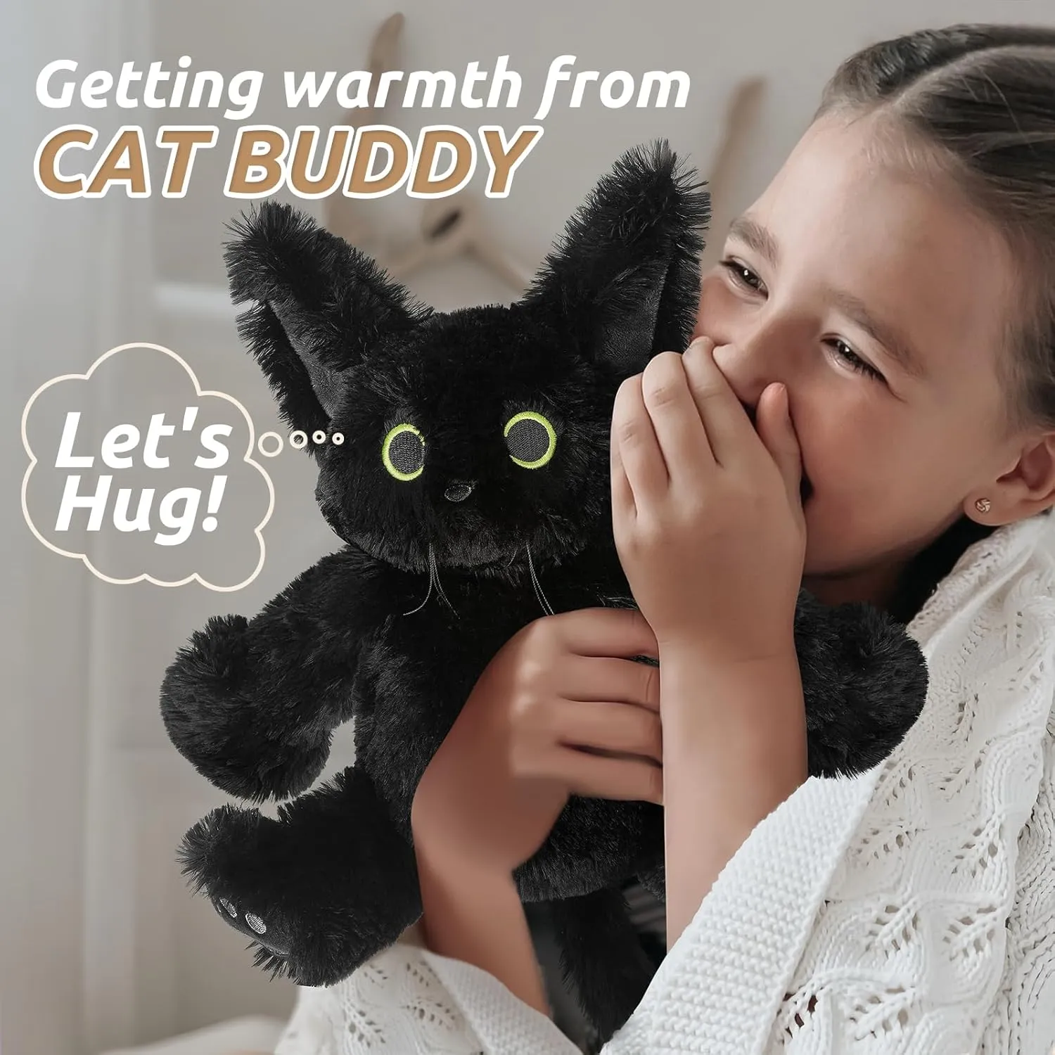 Cuckool Black Cat Stuffed Animals, Microwavable Stuffed Animals Heating Pad for Cramps, Pain Stress Relief, Heatable & Coolable Lavender Scented Cat Plush Toys for Anxiety, Women & Kids Bedtime