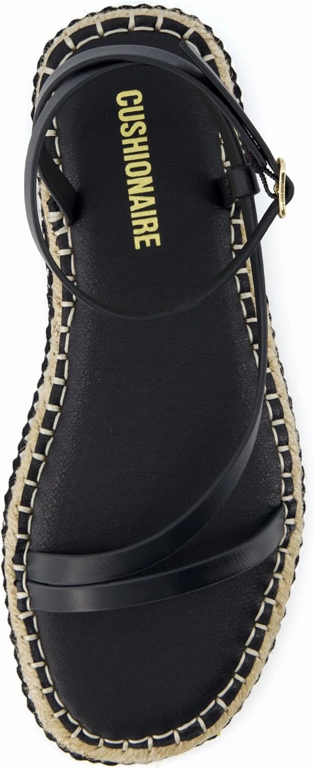CUSHIONAIRE Bombay Women’s Espadrille Ankle-Strap Sandals with Jute-Wrapped Platform & Memory Foam Footbed