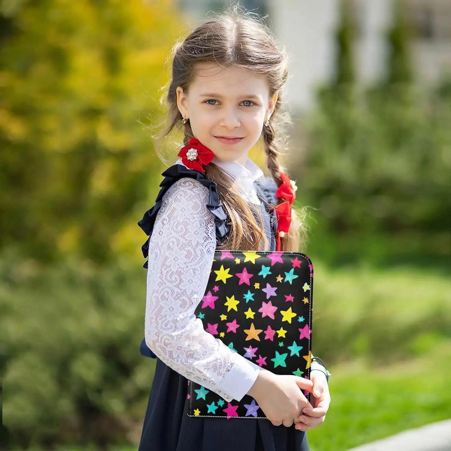 Cute Colorful Stars Black Card Binder Collectible Fits 400 Cards with 50 Removable Sleeves Card Holder Protectors Set