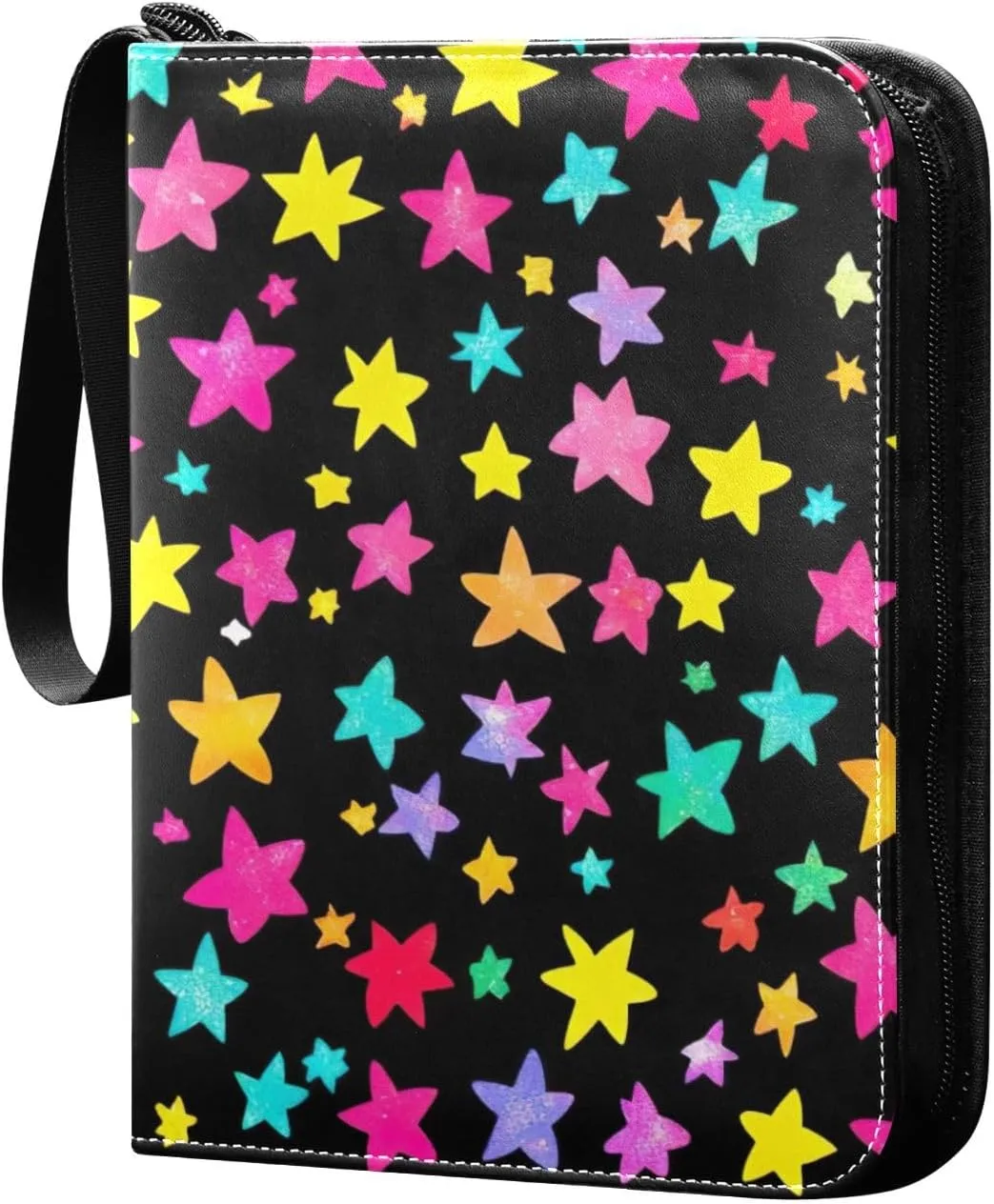 Cute Colorful Stars Black Card Binder Collectible Fits 400 Cards with 50 Removable Sleeves Card Holder Protectors Set