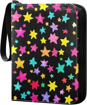 Cute Colorful Stars Black Card Binder Collectible Fits 400 Cards with 50 Removable Sleeves Card Holder Protectors Set