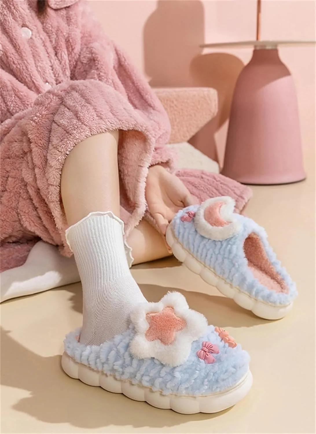 Cute Women's Star Plush Slippers - Warm Indoor & Outdoor Slippers