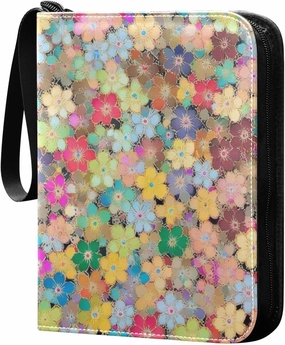 Cute Floral Colorful Card Binder 4-Pockets, 400 Pockets Card Holder with 50 Removable Sleeves, Trading Card Collector Zipper Album Holder, Collector Album
