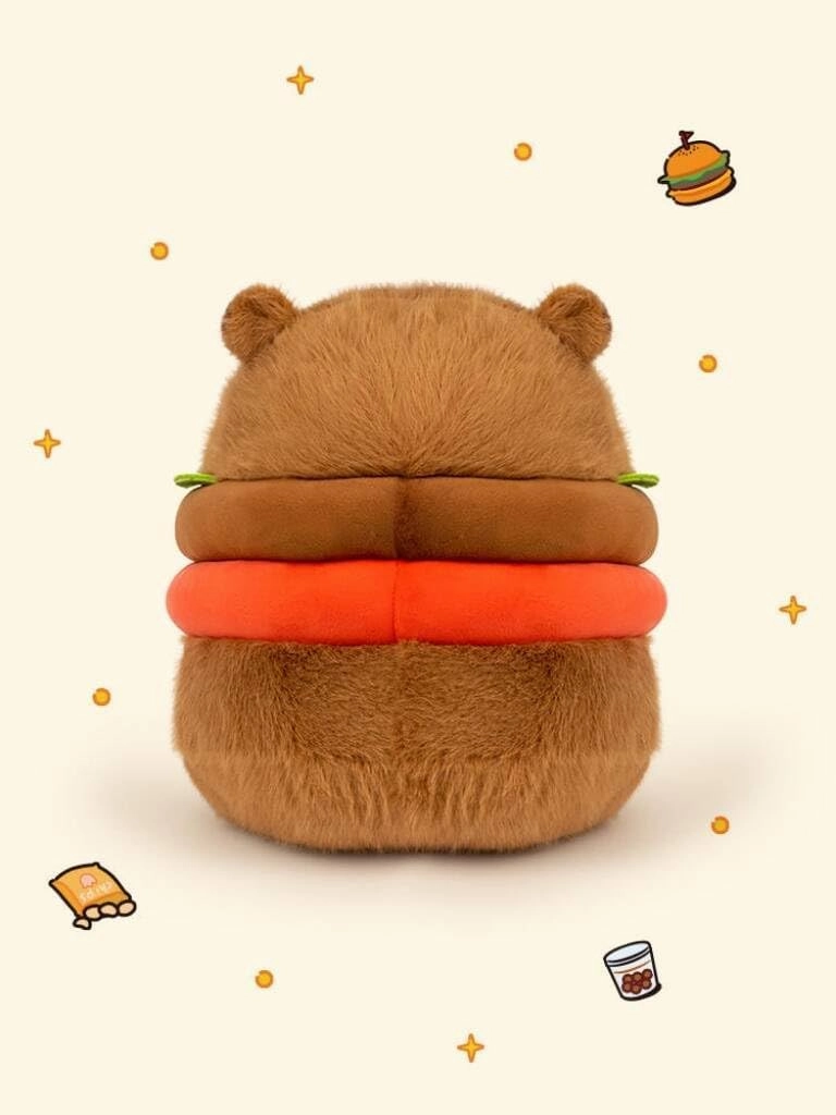 Cute Hamburger Capybara Plush Toy,Soft Capybara Food Plushies Pillow,Kawaii Capybara Cheeseburger Stuffed Animal Birthday Gift
