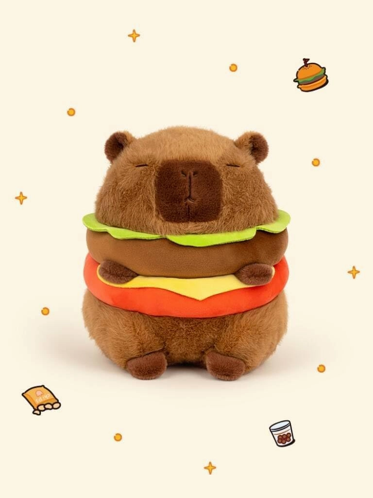 Cute Hamburger Capybara Plush Toy,Soft Capybara Food Plushies Pillow,Kawaii Capybara Cheeseburger Stuffed Animal Birthday Gift