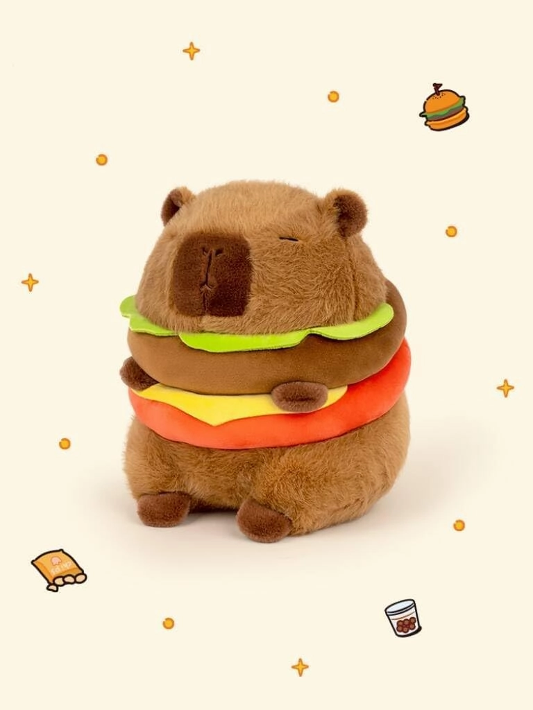 Cute Hamburger Capybara Plush Toy,Soft Capybara Food Plushies Pillow,Kawaii Capybara Cheeseburger Stuffed Animal Birthday Gift