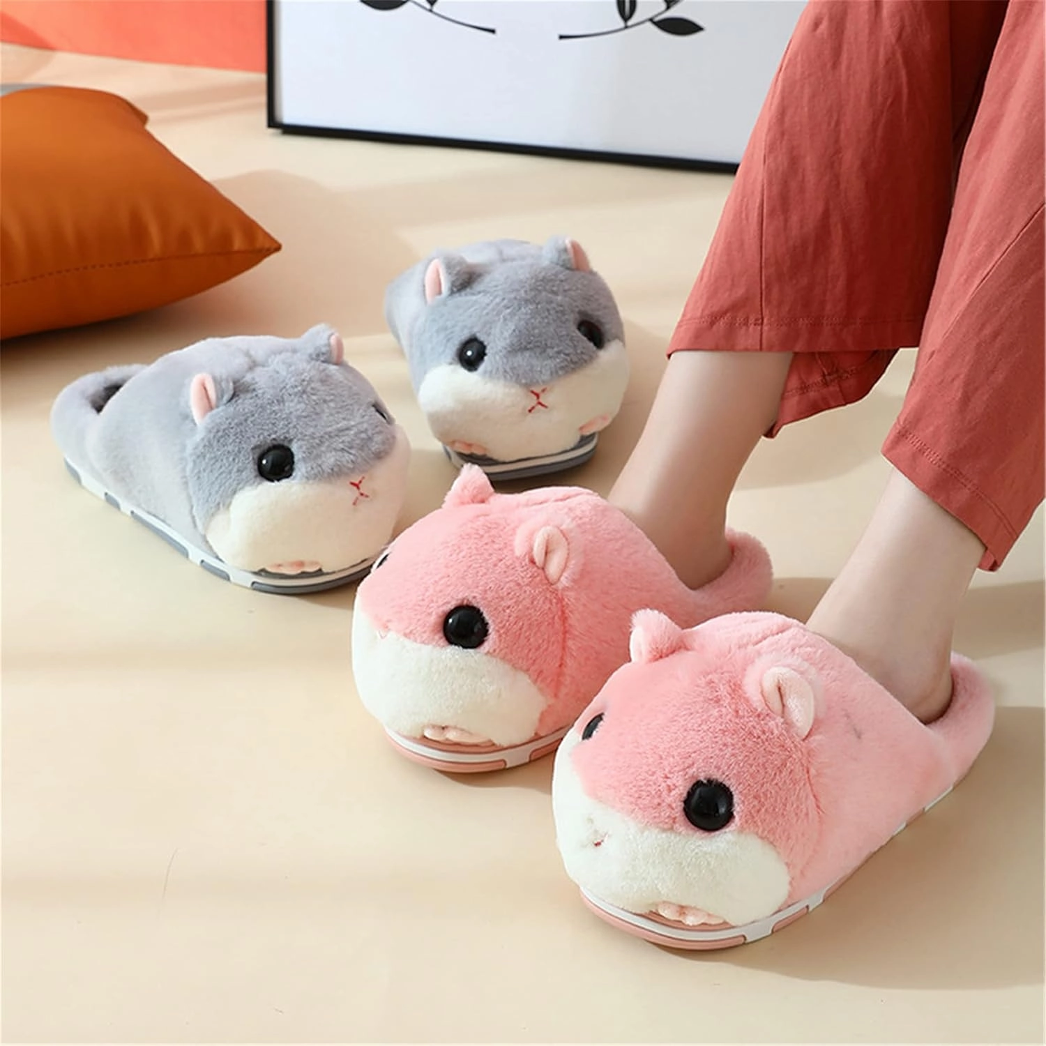 Cute Hamster Slippers Women's Slippers Cartoon Slippers Animal Slippers Warm Slippers Winter Slippers Home Slippers Furry Slippers
