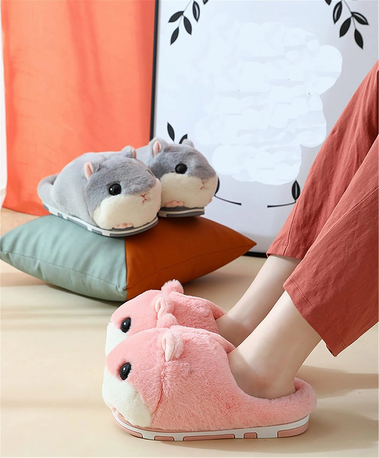 Cute Hamster Slippers Women's Slippers Cartoon Slippers Animal Slippers Warm Slippers Winter Slippers Home Slippers Furry Slippers