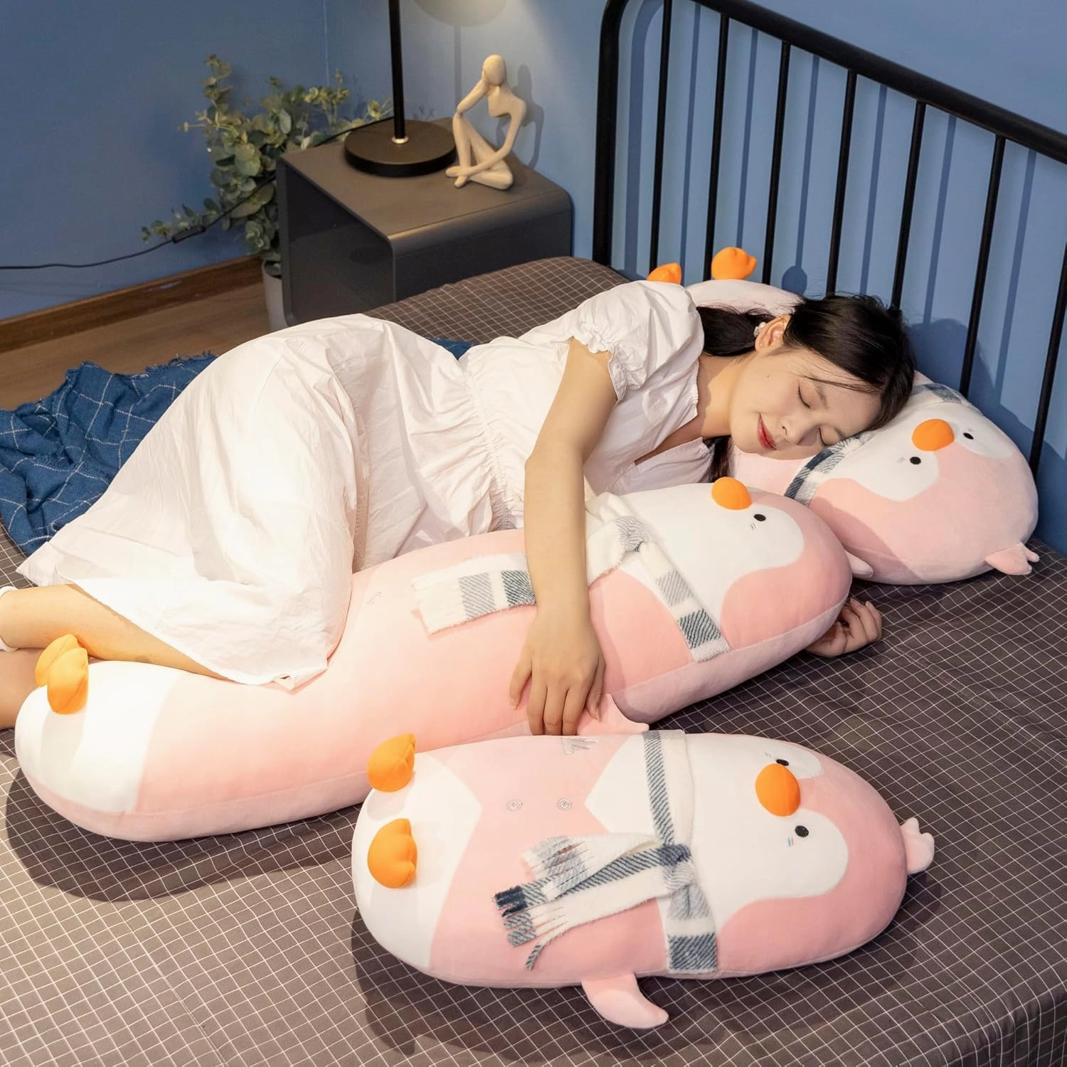 Cute Pink Penguin Stuffed Animal 19.7''- Long Body Plush Pillow, Soft Cuddly Toy for Anxiety & Sleep, Emotional Support Gift for Kids, Adults, Girlfriend, Bed & Room Decor