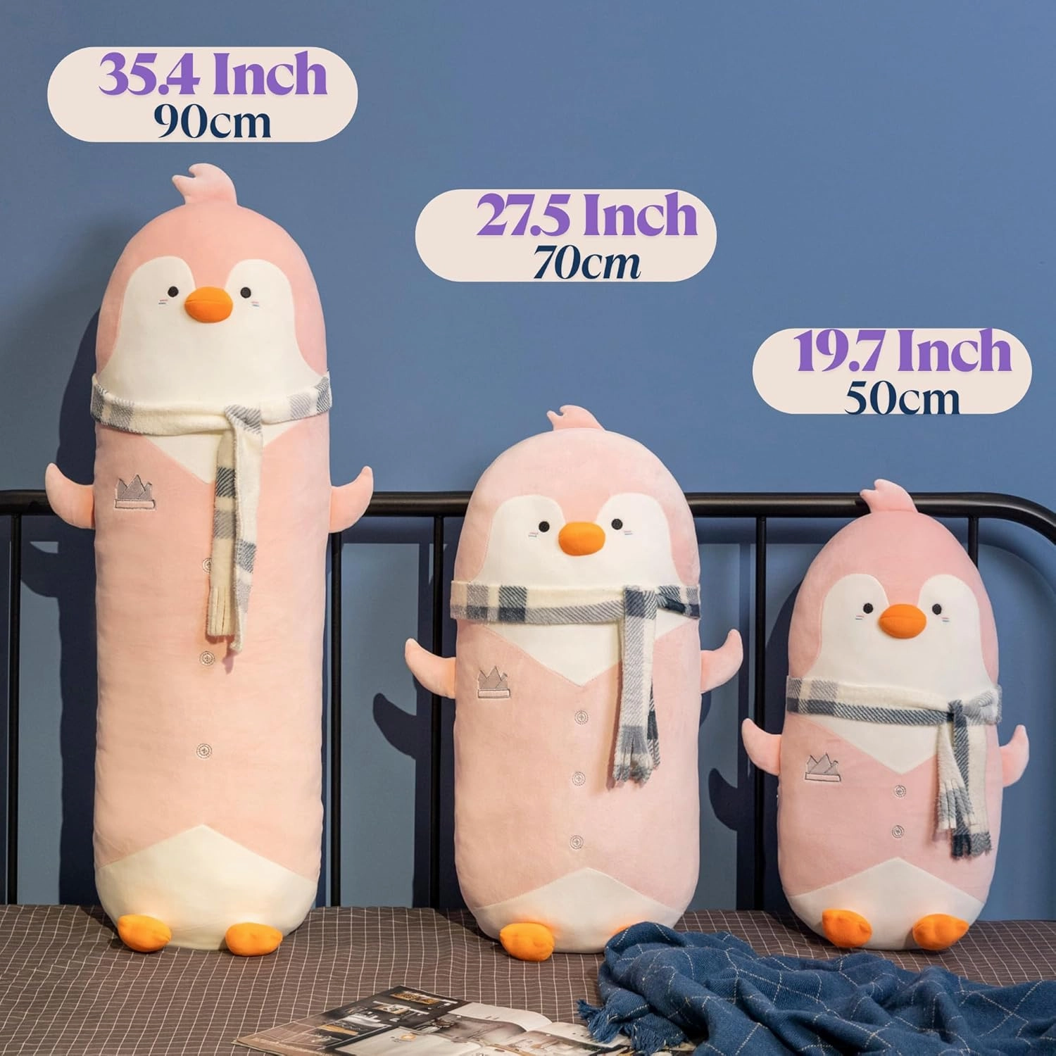 Cute Pink Penguin Stuffed Animal 19.7''- Long Body Plush Pillow, Soft Cuddly Toy for Anxiety & Sleep, Emotional Support Gift for Kids, Adults, Girlfriend, Bed & Room Decor