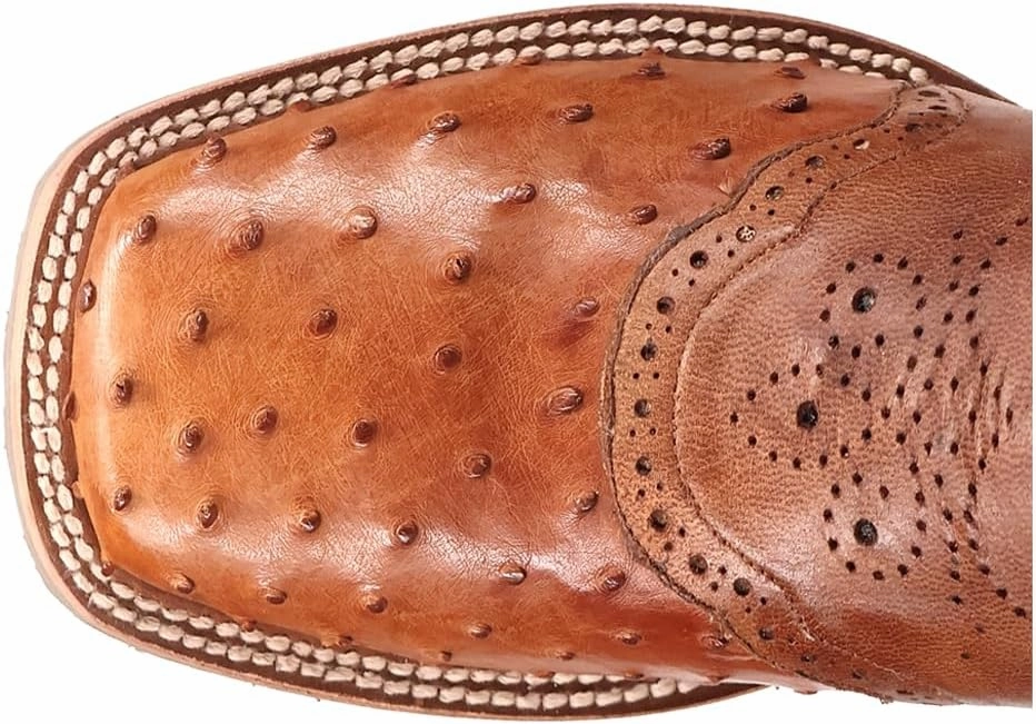 Dan Post Boots Mens Martel Ostrich Embroidered Square Toe Pull On Dress Boots Mid Calf - Brown