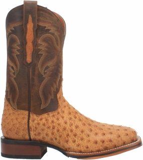 Dan Post Mens Kershaw Ostrich Embroidered Square Toe Pull On Dress Boots Mid Calf - Brown