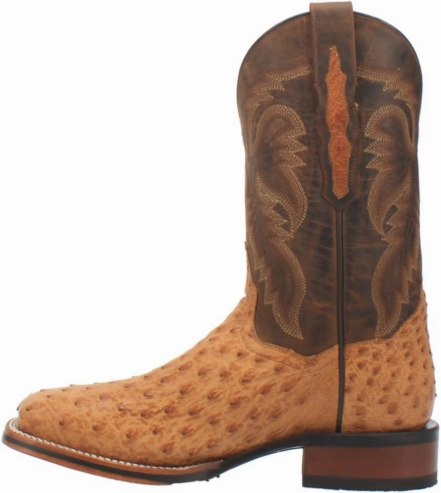 Dan Post Mens Kershaw Ostrich Embroidered Square Toe Pull On Dress Boots Mid Calf - Brown