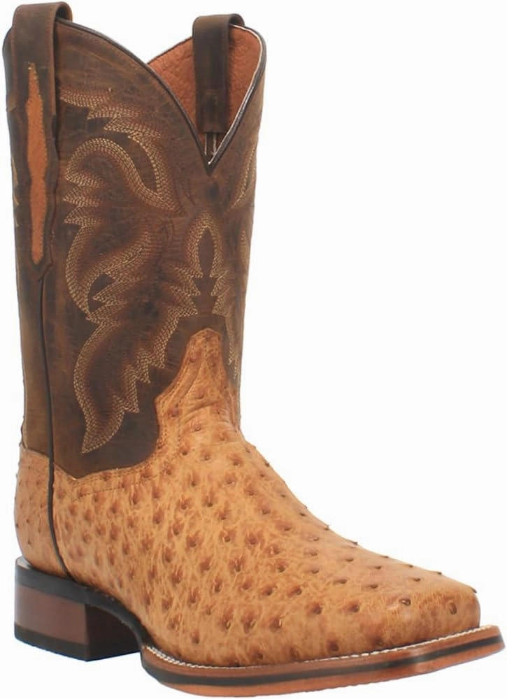 Dan Post Mens Kershaw Ostrich Embroidered Square Toe Pull On Dress Boots Mid Calf - Brown