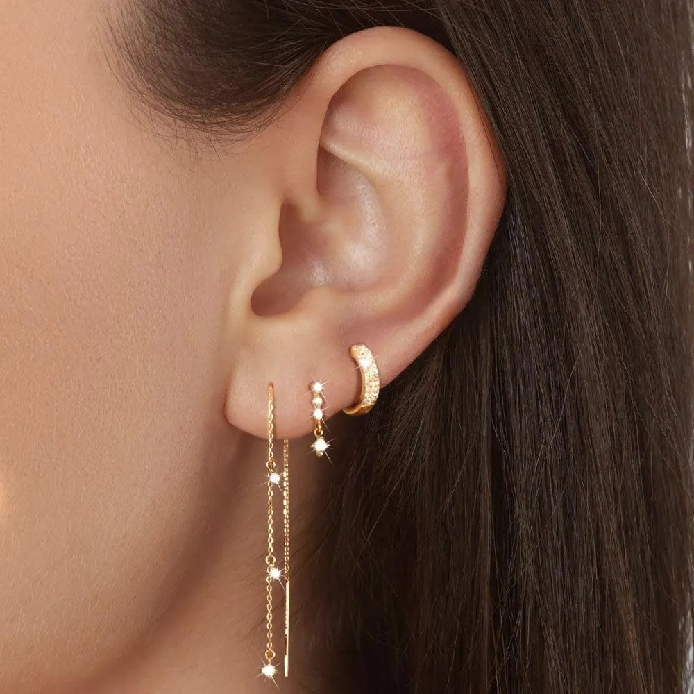 Dangle Earrings for Women Trendy, Dainty 14K Gold Plated Chain Earrings for Women Simple Threader Earrings Non Tarnish Hypoallergenic Long Drop Earrings Jewelry Pack for Women Gifts