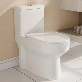 DeerValley Compact One-Piece Toilet for Small Bathrooms, Modern Toilet with Powerful Dual Flush 0.8/1.28 GPF, Soft-Close Seat, 12" Rough-In, High-Efficiency, Space-Saving & Quiet White Design