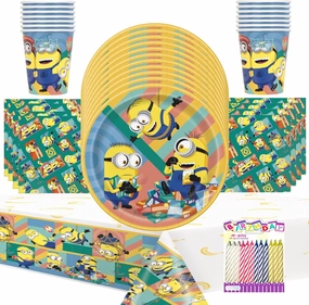 Despicable Me Party Supplies Pack Serves 16: Plates Napkins Cups and Table Cover Includes Birthday Candles (Bundle for 16)