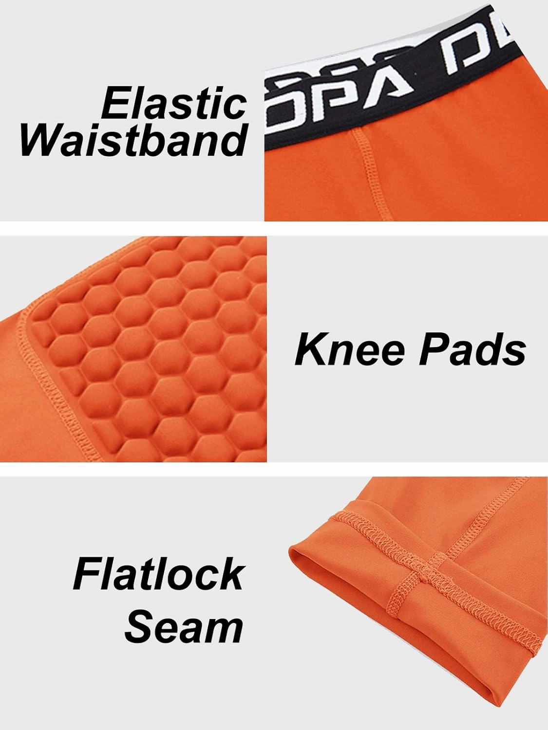 DEVOROPA Youth Boys' Compression Pants with Knee Pads 3/4 Basketball Athletic Tights Quick Dry Sports Workout Leggings