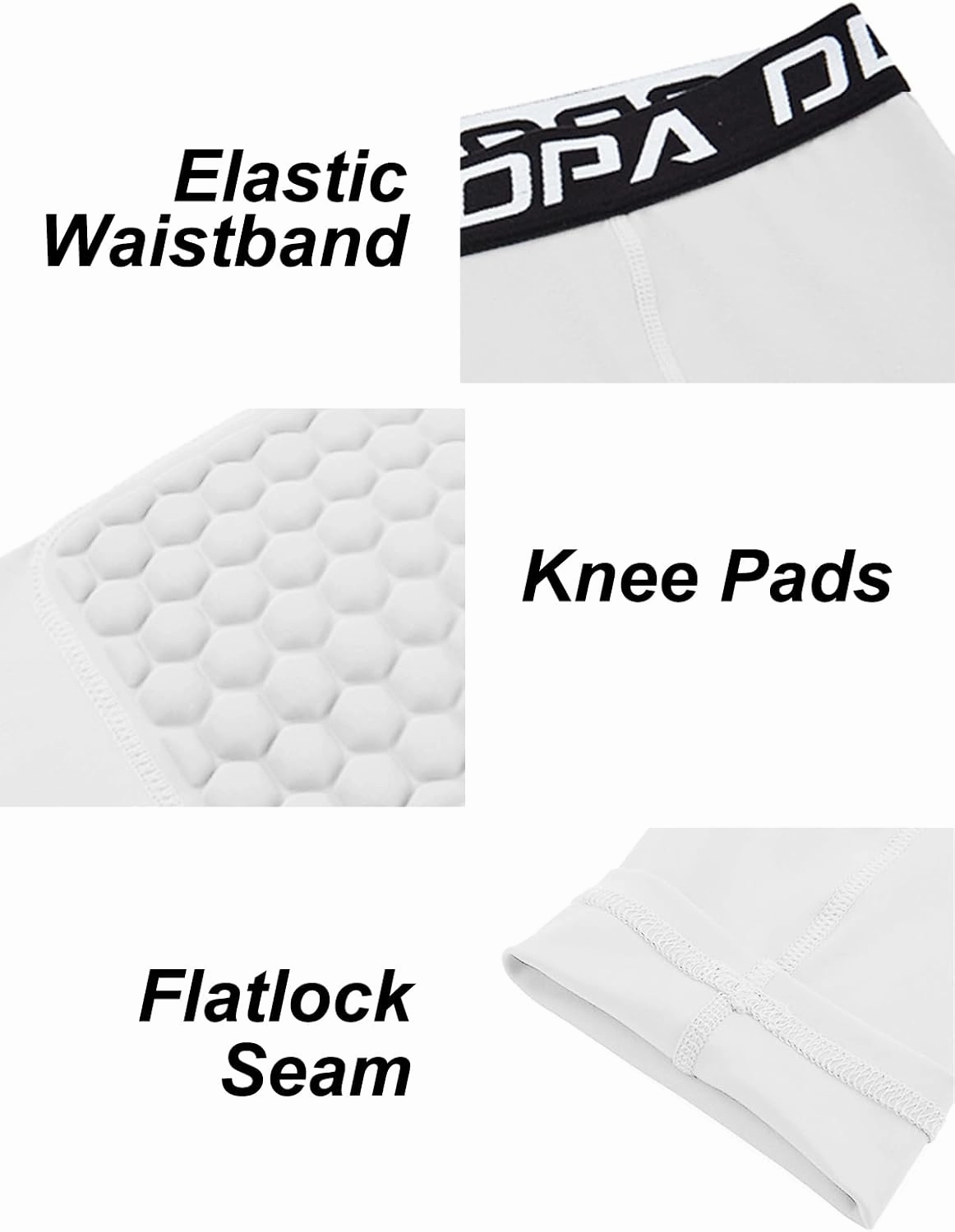 DEVOROPA Youth Boys' Compression Pants with Knee Pads 3/4 Basketball Athletic Tights Quick Dry Sports Workout Leggings