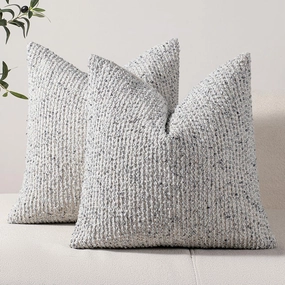 DEZENE Striped Throw Pillow Covers 18x18 Set of 2 Blue Textured Boucle Chic Morden Boho Accent Farmhouse Square Decorative Couch Pillow Covers for Home Decor Bed Sofa Living Room