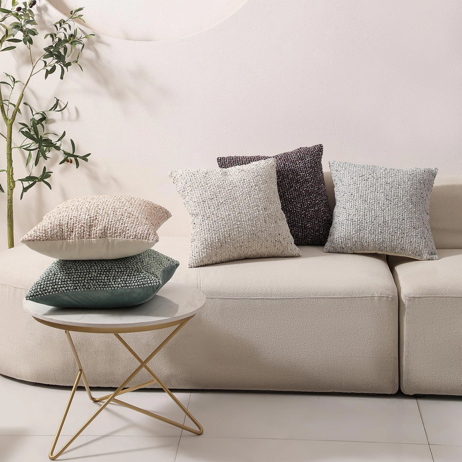 DEZENE Striped Throw Pillow Covers 18x18 Set of 2 Blue Textured Boucle Chic Morden Boho Accent Farmhouse Square Decorative Couch Pillow Covers for Home Decor Bed Sofa Living Room