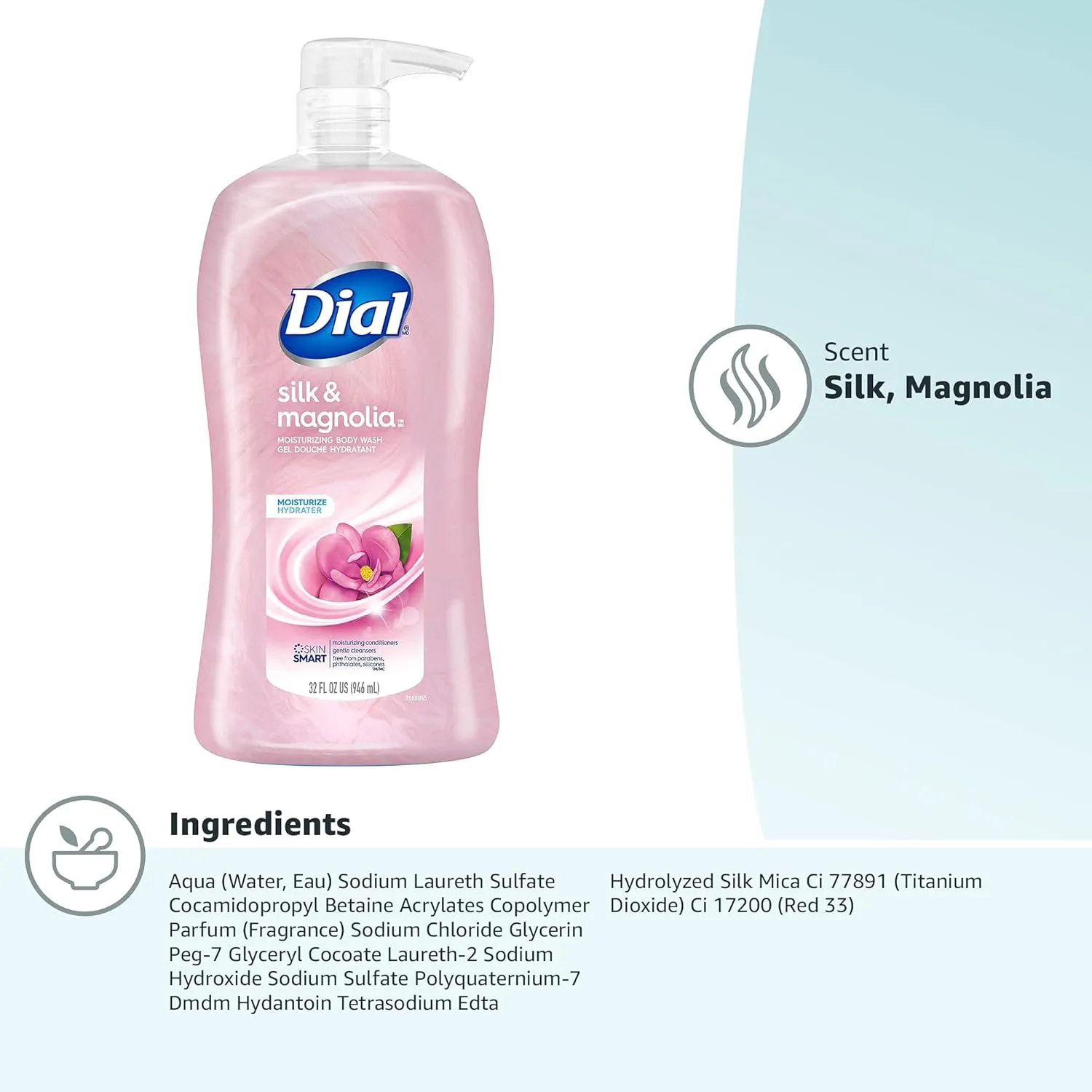Dial Body Wash, Pamper & Indulge, Silk & Magnolia, 32 fl oz (Pack of 2)