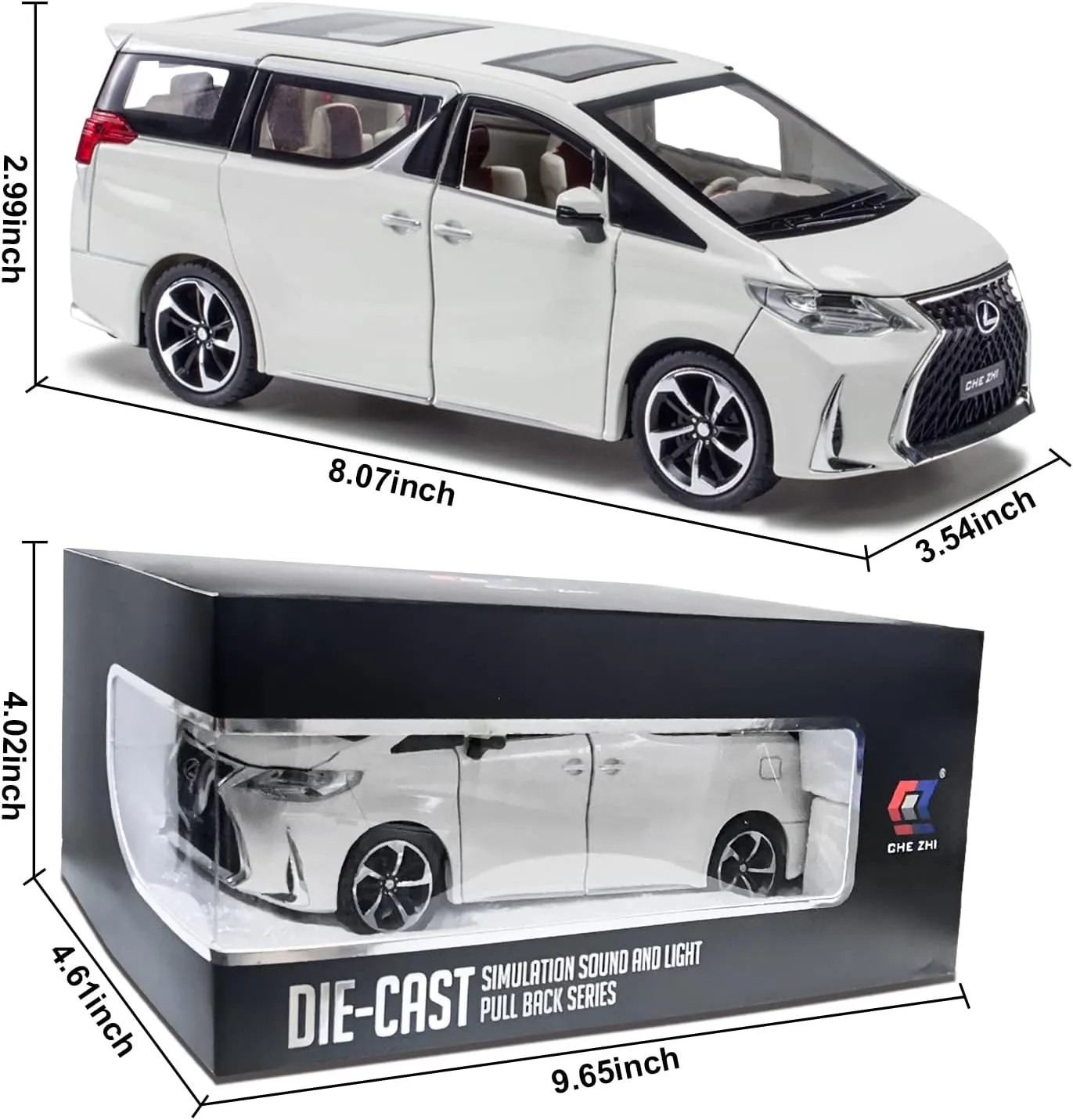 Diecast Metal Model Toy Car-1:24 Scale Model Car with Sound and Light, Model Car with Sound and Light for Kids Age 3  Year. (White)
