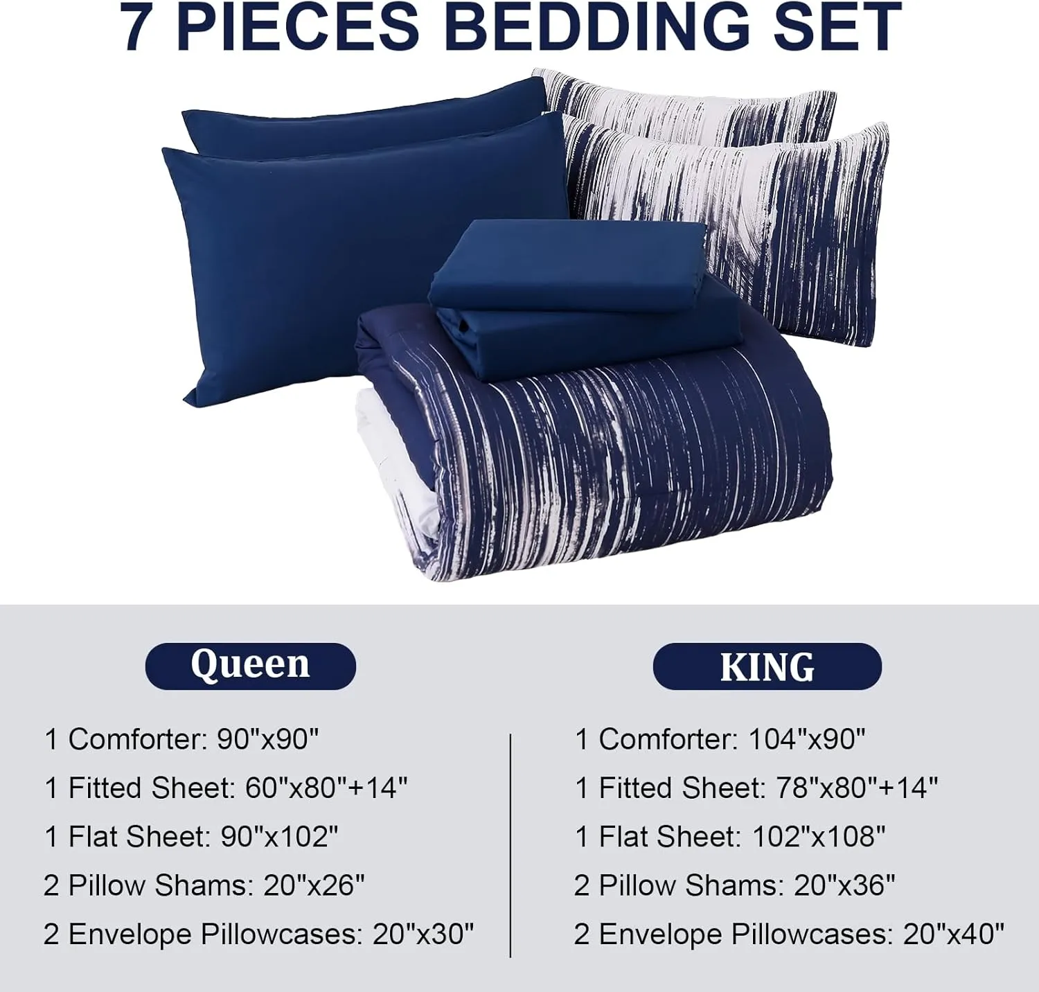 Dinjoy Ombre Blue Comforter Set Twin Size Gradient Navy Blue White Boho Bedding Set for Teen Men Women 6 Pieces Bed in A Bag Bohemian Bed Set with Comforter, Sheets, Pillowcases & Shams